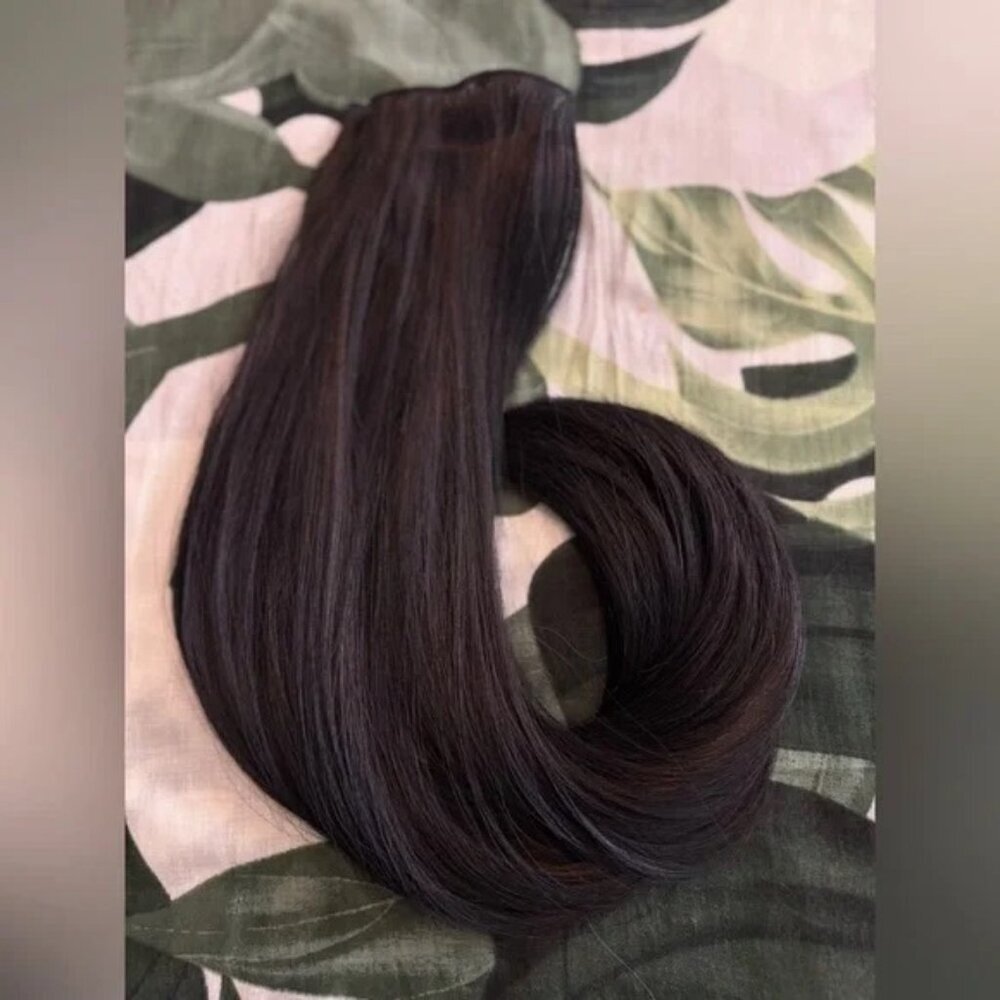 HUMAN HAIR BLEND 24 In Black Clip in Hair Extensions Straight Beautiful Hair - Picture 5 of 6